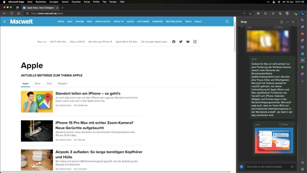 Edge und Bing auf dem Mac