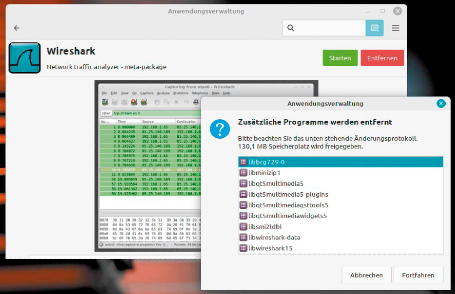 Die Softwarezentralen unter Ubuntu/Mint bieten eine Option, um installierte Programme aufzulisten und bei Bedarf per Mausklick zu deinstallieren.