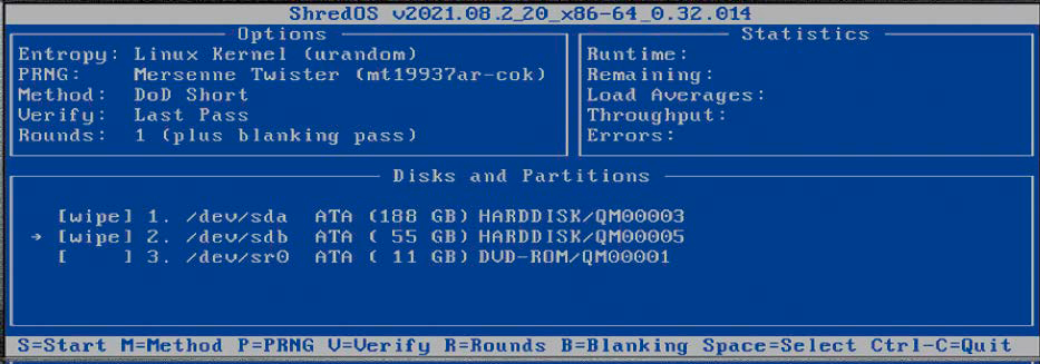 Shred-OS ist ein minimales, monofunktionales Livesystem (auch auf Heft-DVD): Es löscht und überschreibt mechanische Festplatten.