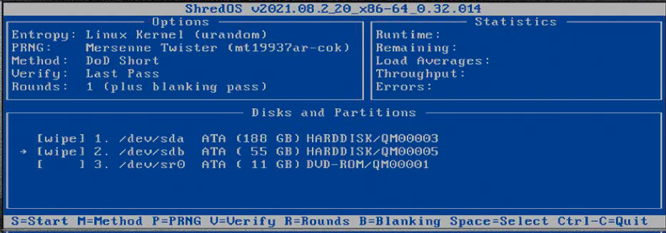 Shred-OS ist ein minimales, monofunktionales Livesystem (auch auf Heft-DVD): Es löscht und überschreibt mechanische Festplatten.