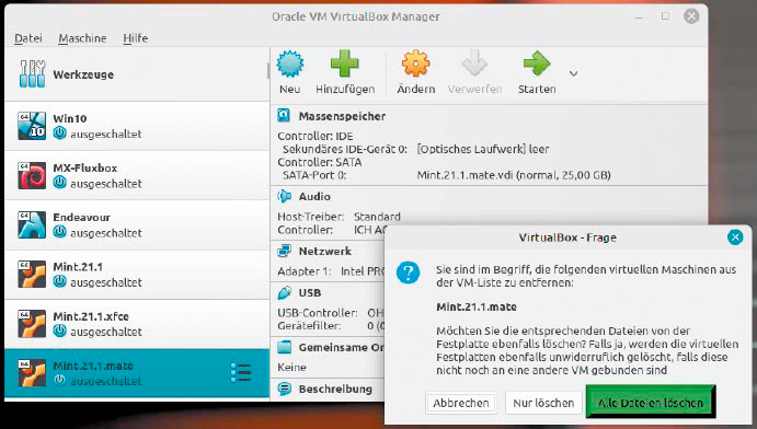 Unnötige virtuelle Maschine löschen: Um mit dieser Aktion wirklich Platz zu gewinnen, muss vor allem die Datei mit der virtuellen Festplatte gelöscht werden.