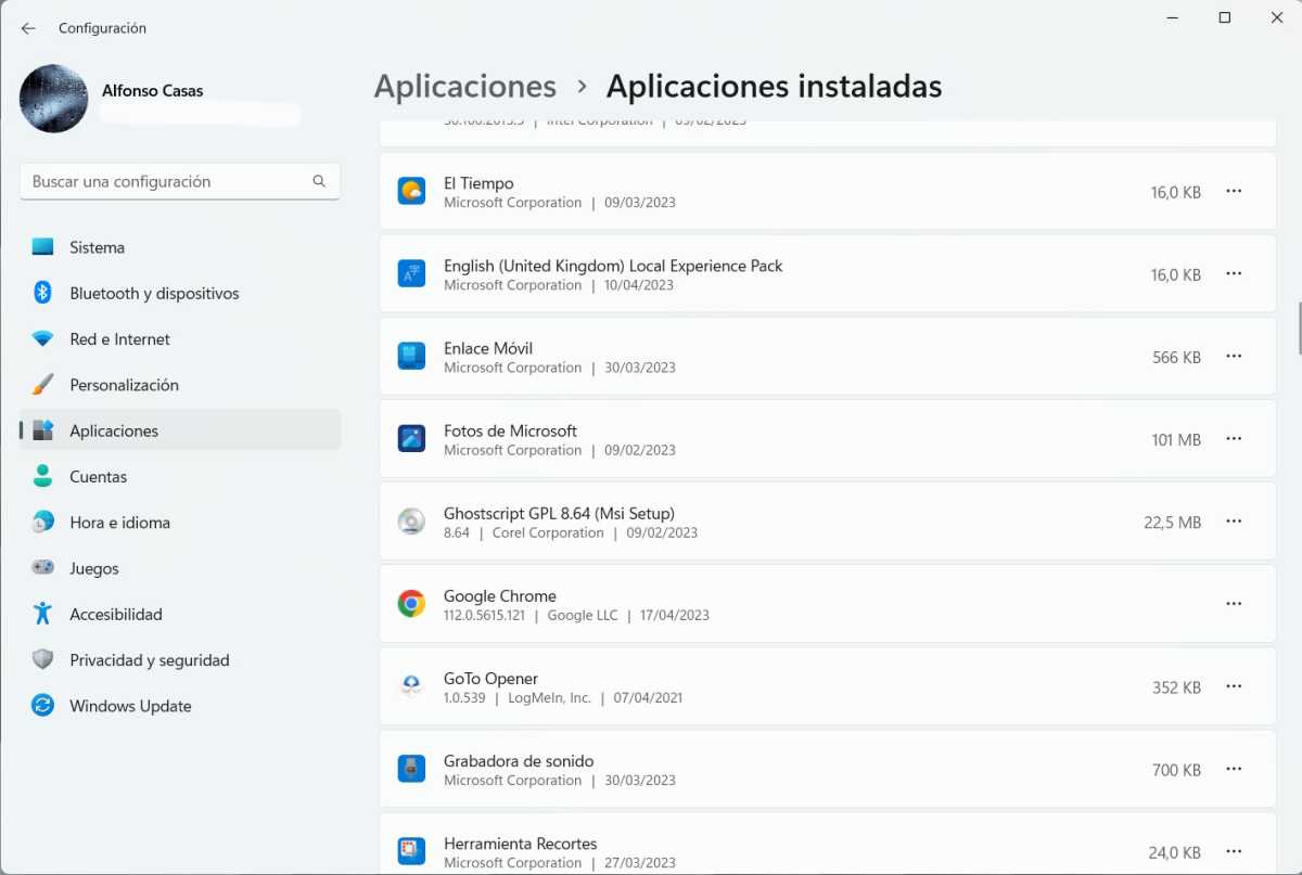Windows 11 aplicaciones instaladas