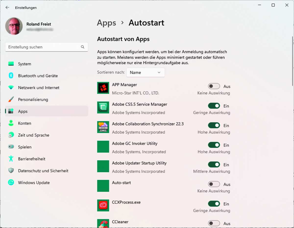 Windows Apps Einstellungen