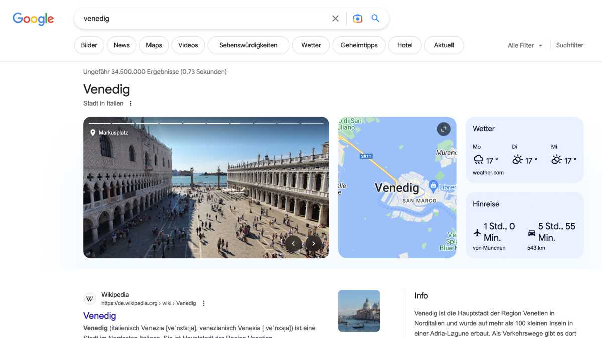 Google-Suche nach Venedig - neue Version