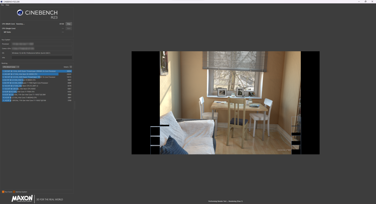 Cinebench R23 multicore test in progress