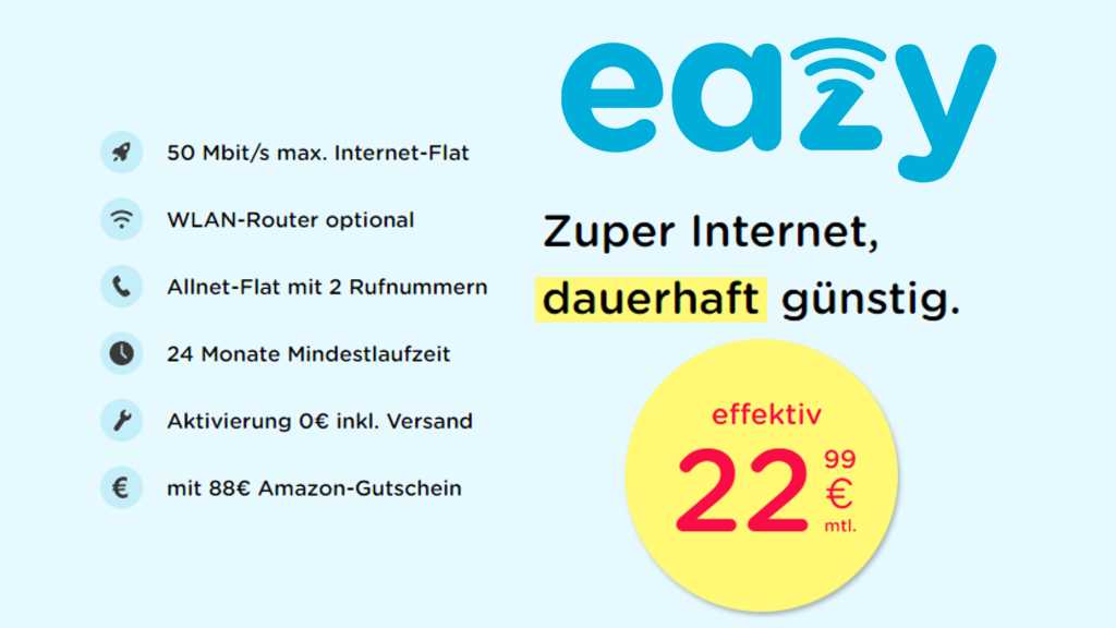Image: Kabel-Internet von Eazy ab 18,99 Euro: Jetzt Ã¼ber 345 Euro sparen!
