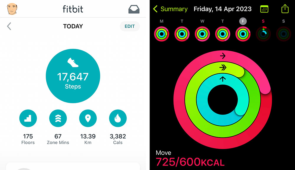 Fitbit app metrics vs Apple Fitness Activity