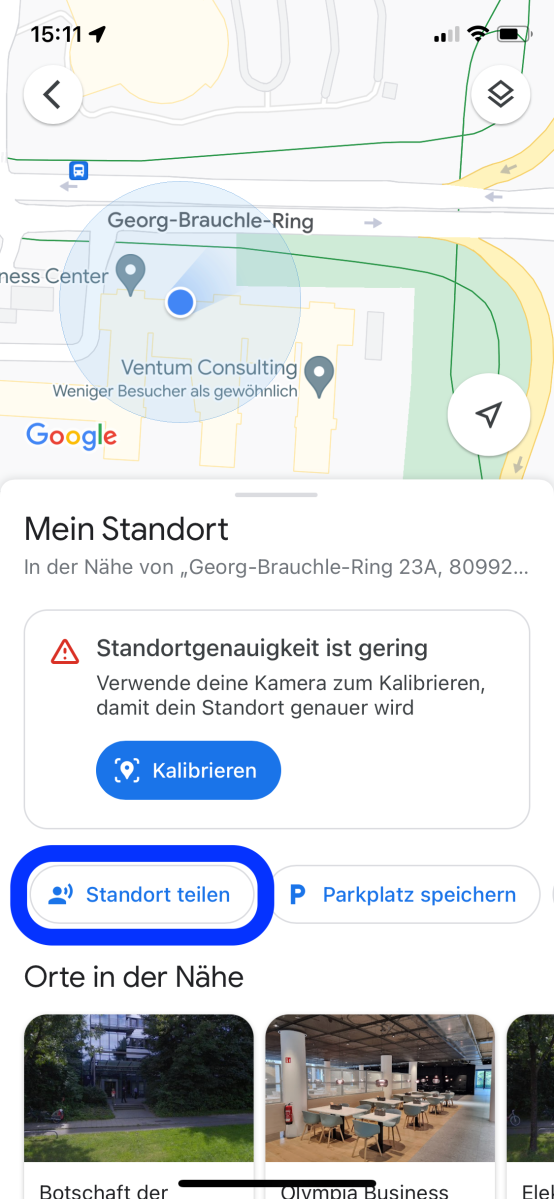 Standort per Google Karten teilen