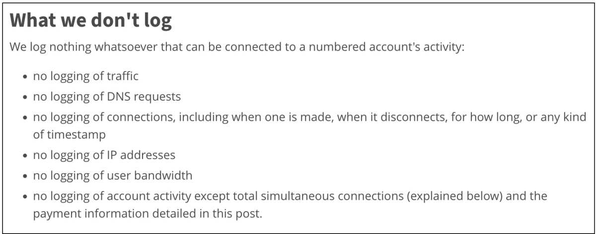 Privatsphäre von Mullvad VPN