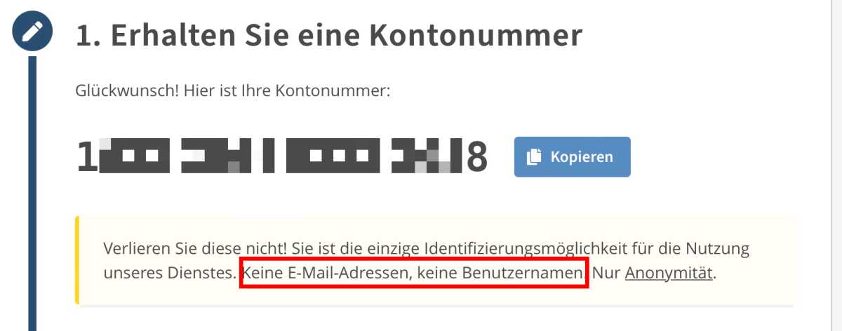 Kontonummer für Mullvad VPN erstellen