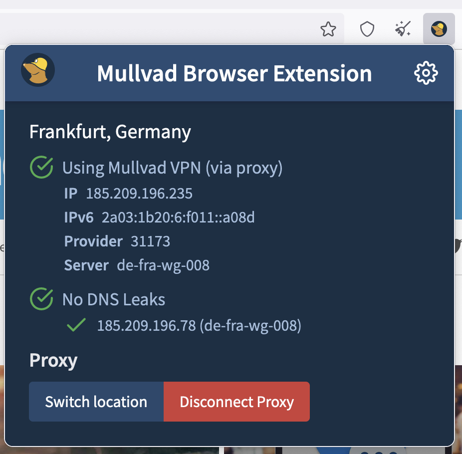 Browser-Erweiterung für den Mullvad Browser