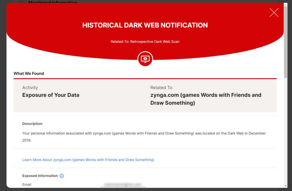 Norton 360 review 2023 - Dark Web notification historical