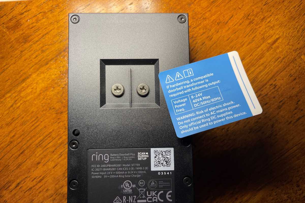 Ring Battery Doorbell Plus wiring terminals