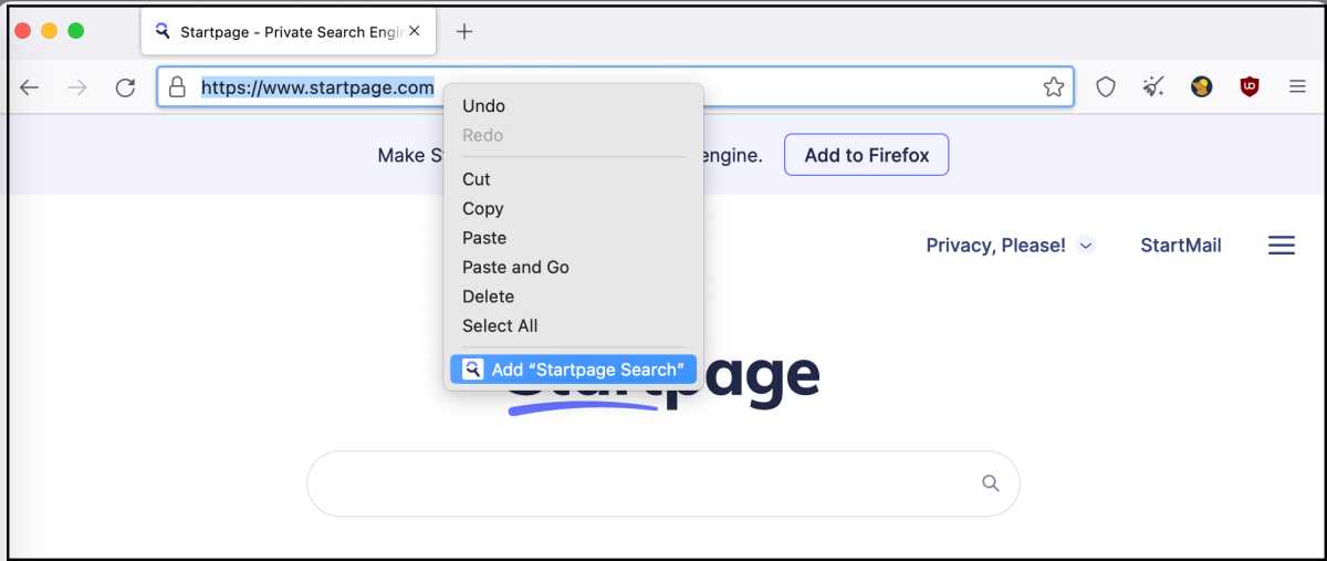 Startpage zum Mullvad Browser hinzufügen