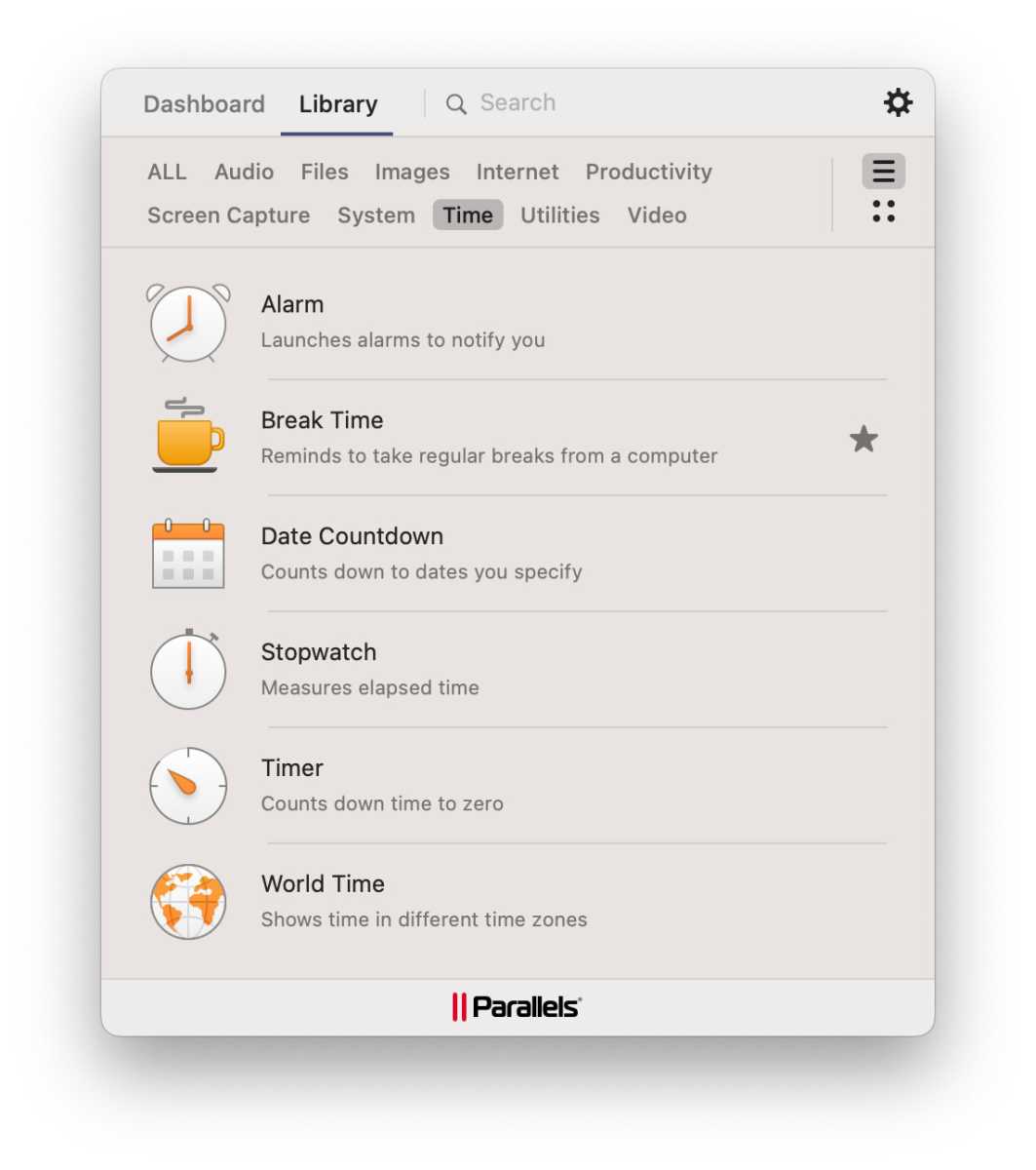 Herramientas de tiempo Parallels ToolBox