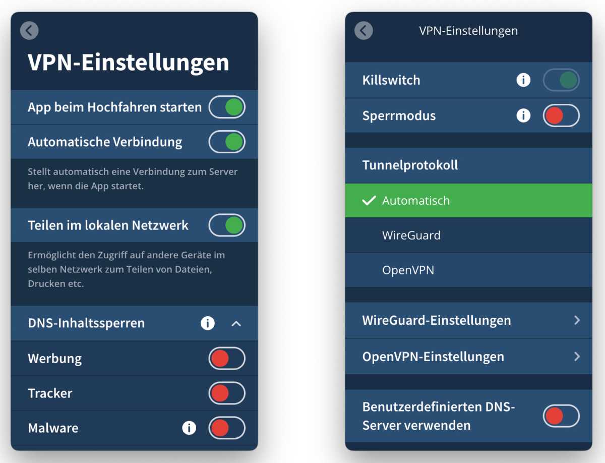 Einstellungen für die VPN-Protokolle vornehmen