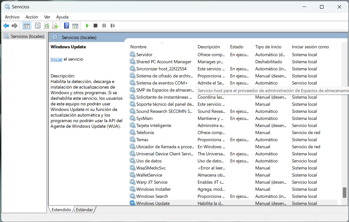 Windows 11 Servicios locales