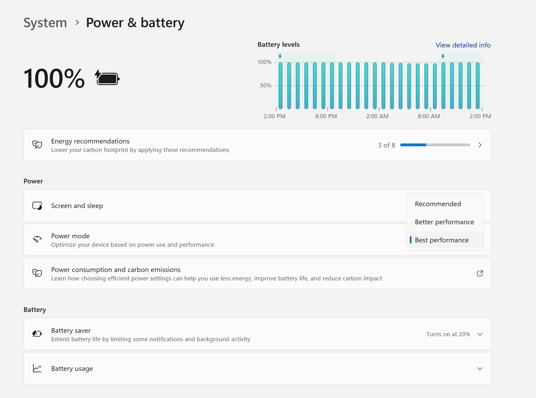 Windows 11 performance slider