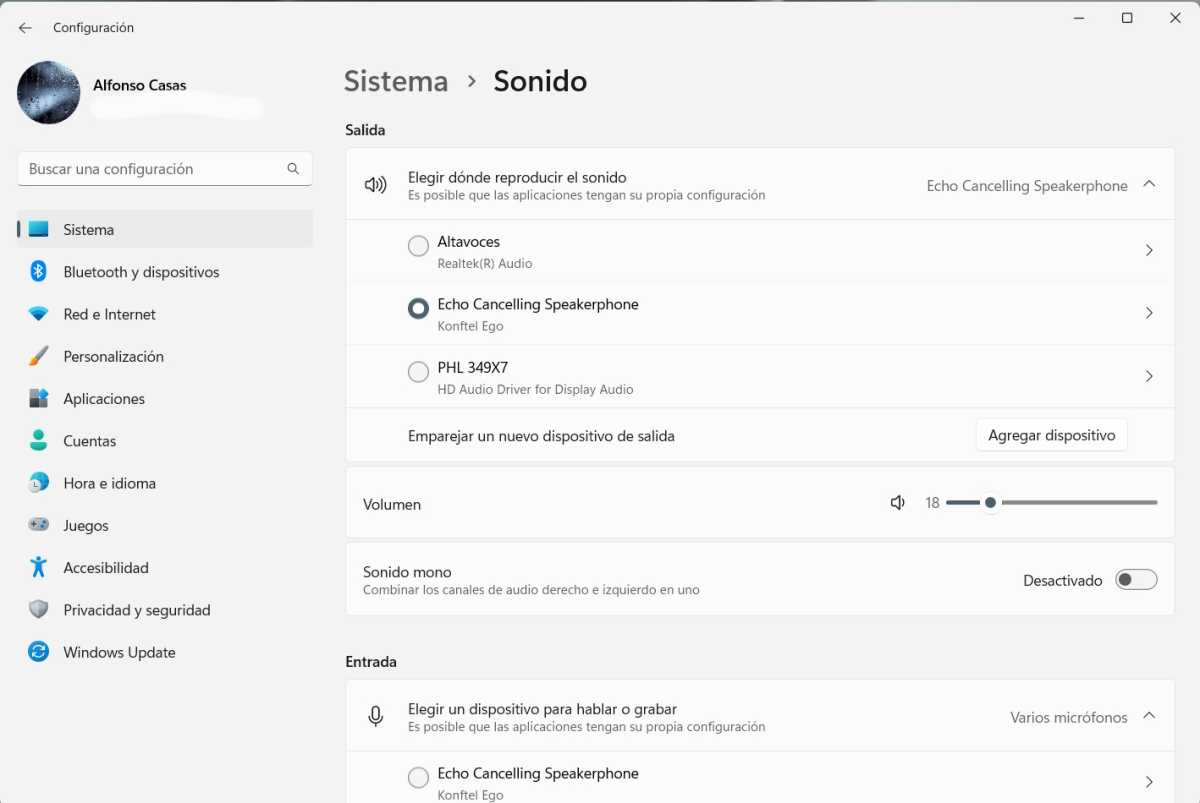 Windows 11 ajustes sistema sonido