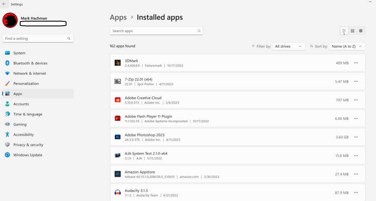 Windows 11 installed apps