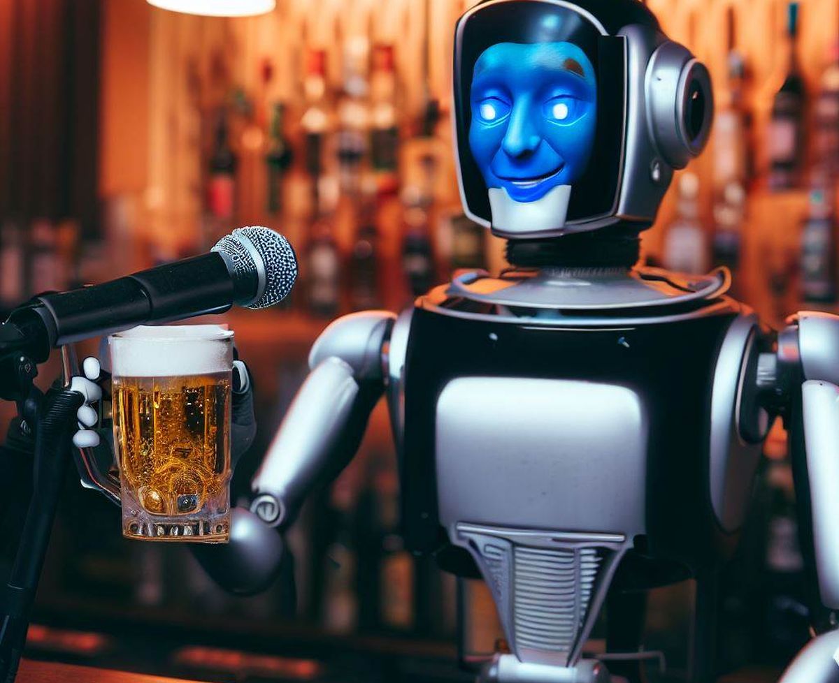 Chatbot with artificial intelligence drinks in a bar