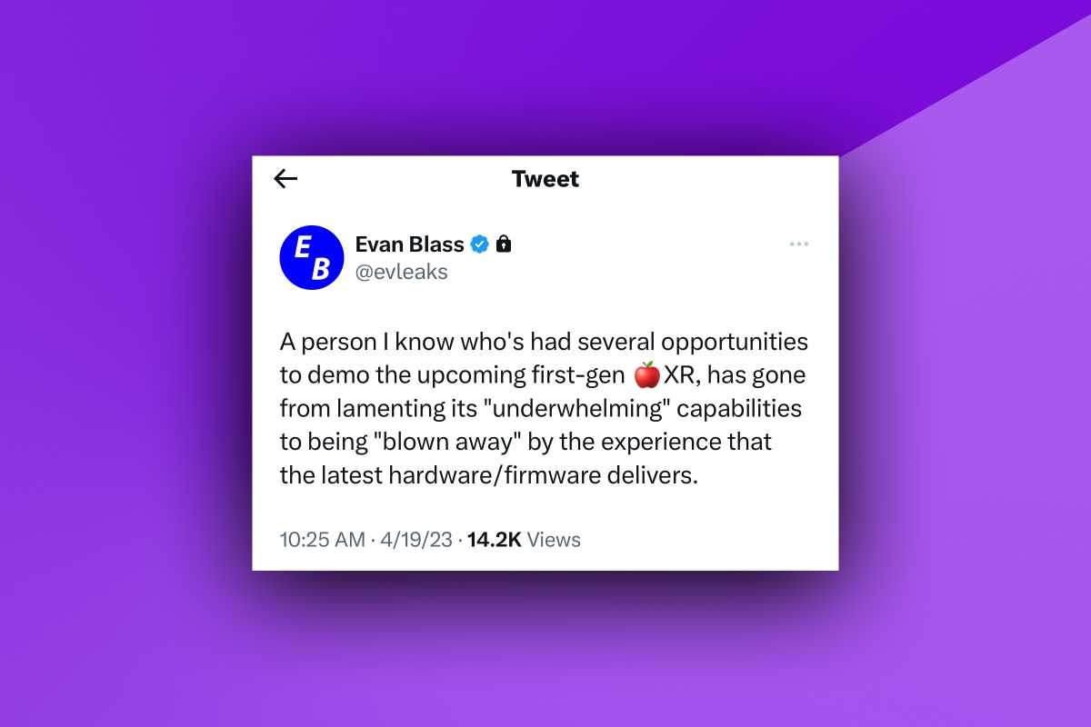 Tweet de Evan Blass sobre el casco de RA de Apple