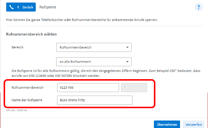 Nummernbereich sperren