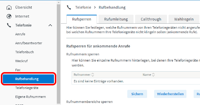 Rufsperren öffnen