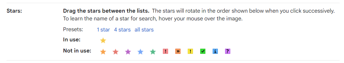 Gmail "Stars" settings option