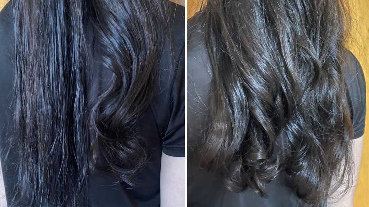 Hair before and after using self winding curlers 