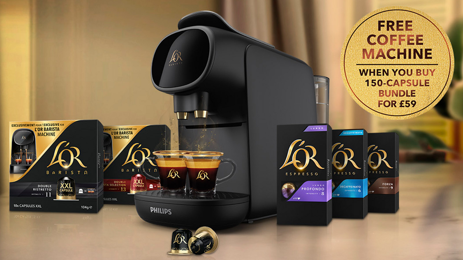 Get a L’Or coffee machine and 150 coffee pods for just £59