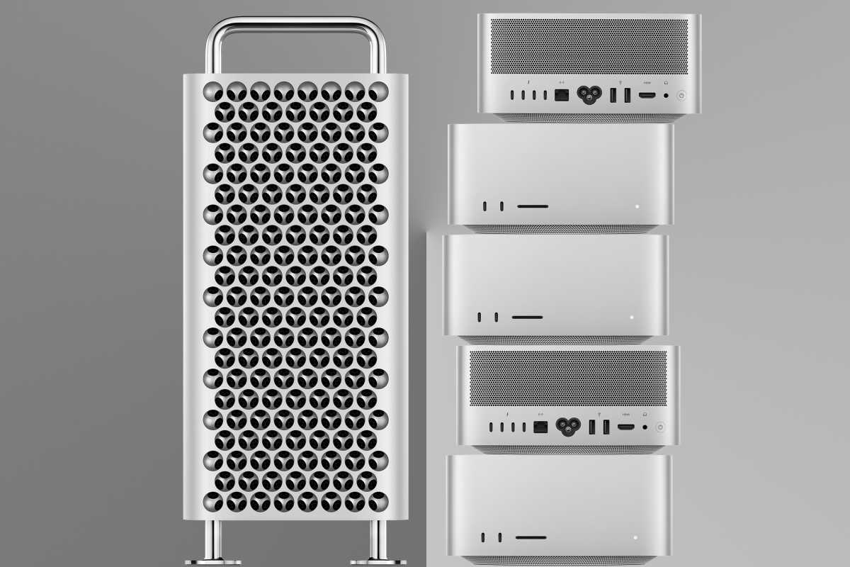 Mac Pro next to a Mac Studio tower