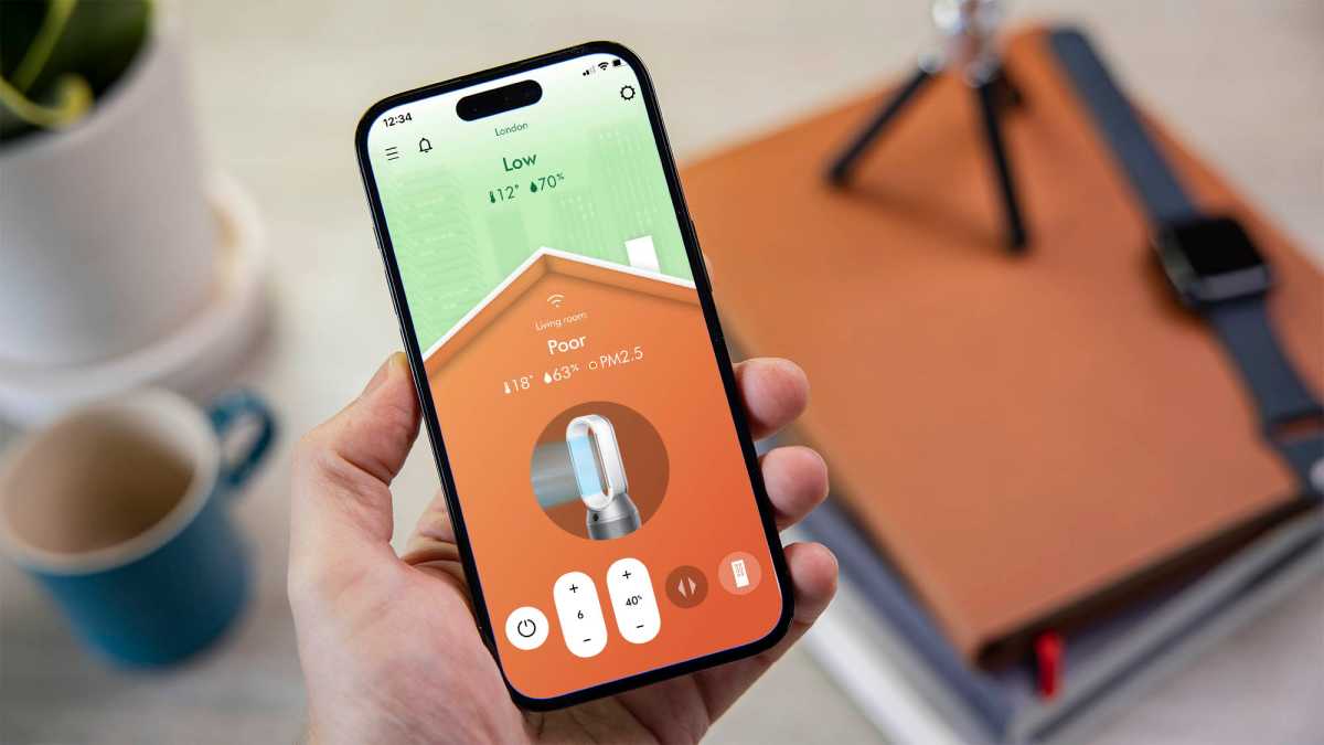 La app Dyson en el iPhone mostrando la calidad del aire
