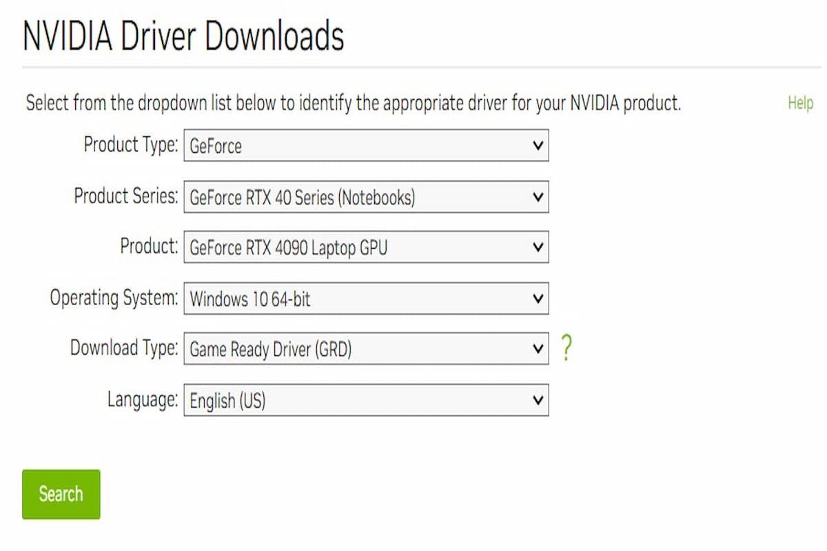 Specify your graphics card information from the drop-down menus.