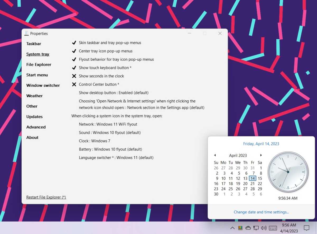 Microsoft Explorer Patcher and Windows 7 clock
