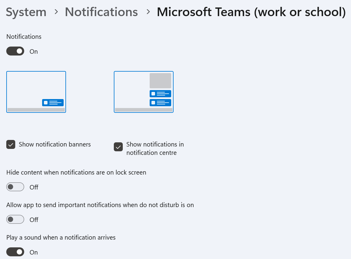 Windows 11 Microsoft Teams notification settings