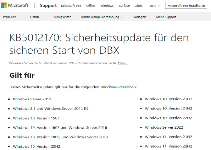 DBX steht für die Signatur-Datenbank von Secure Boot, die letztes Jahr ein Update erhalten hat. Seither traten immer wieder Probleme mit Bitlocker und einigen Linux-Distributionen auf.