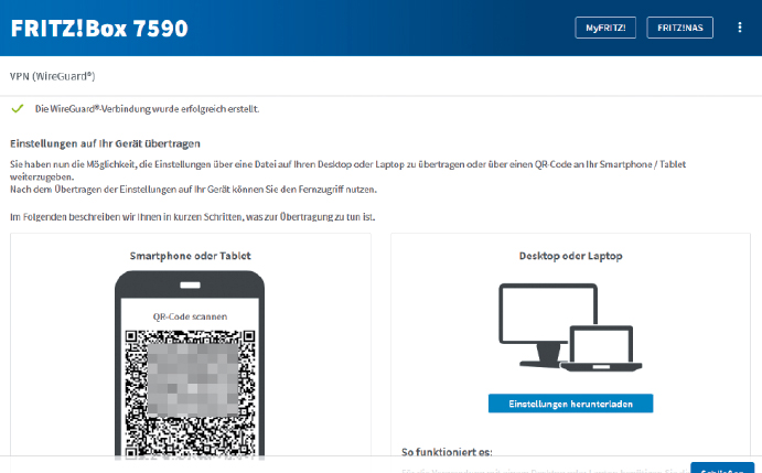 Wireguard mit der Fritzbox: Die Serverkonfiguration ist mit wenigen Mausklicks erledigt. Die Clientkonfiguration laden Sie herunter und kopieren die Datei nach „/etc/wireg“.