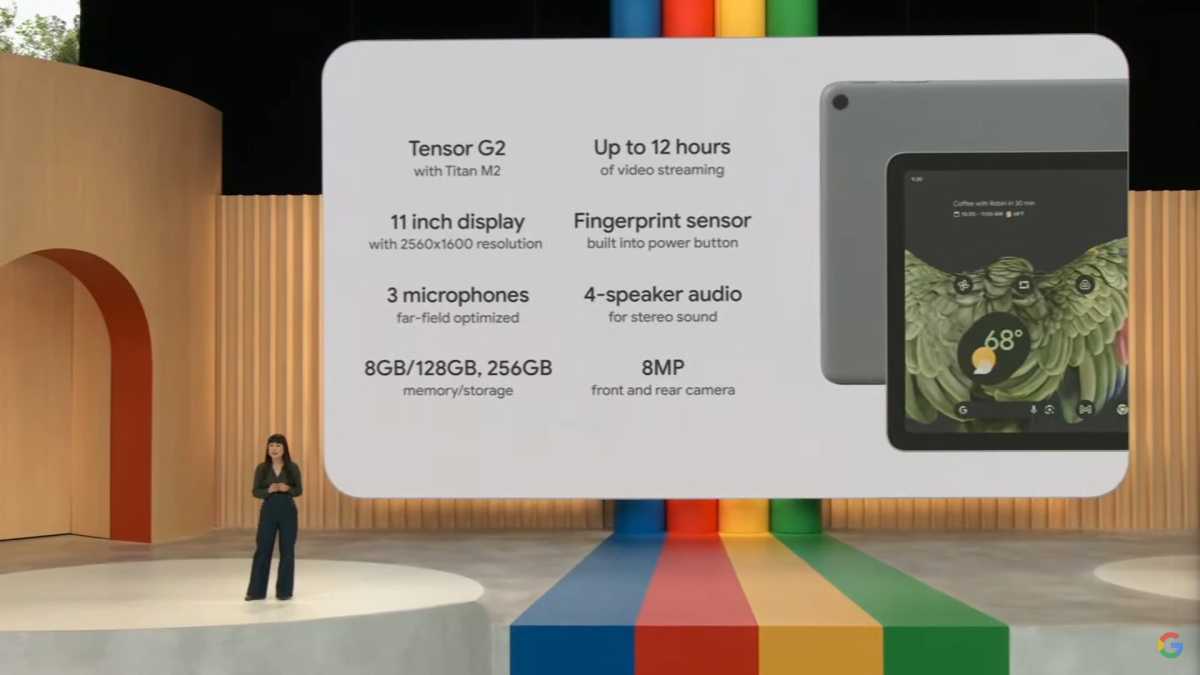 Google Pixel Tablet spec screen 