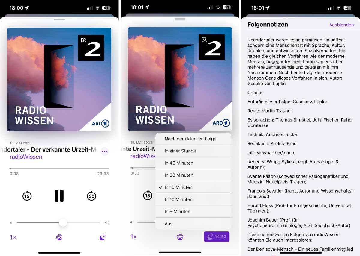 Timer und Folgenotizen für die Folge anzeigen