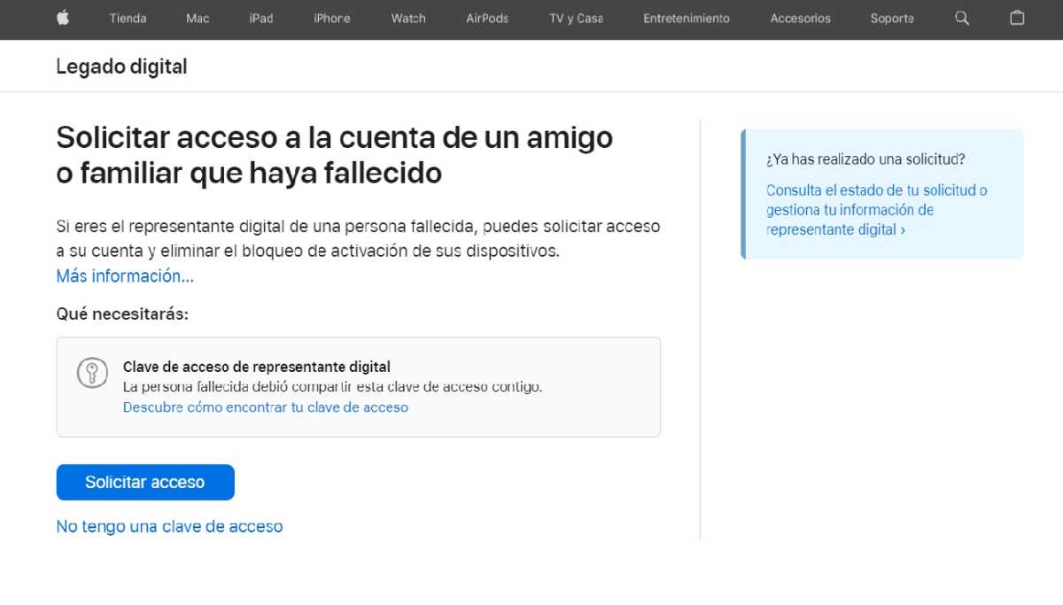 Solicitud de Apple para el acceso al Legado Digital de una persona fallecida