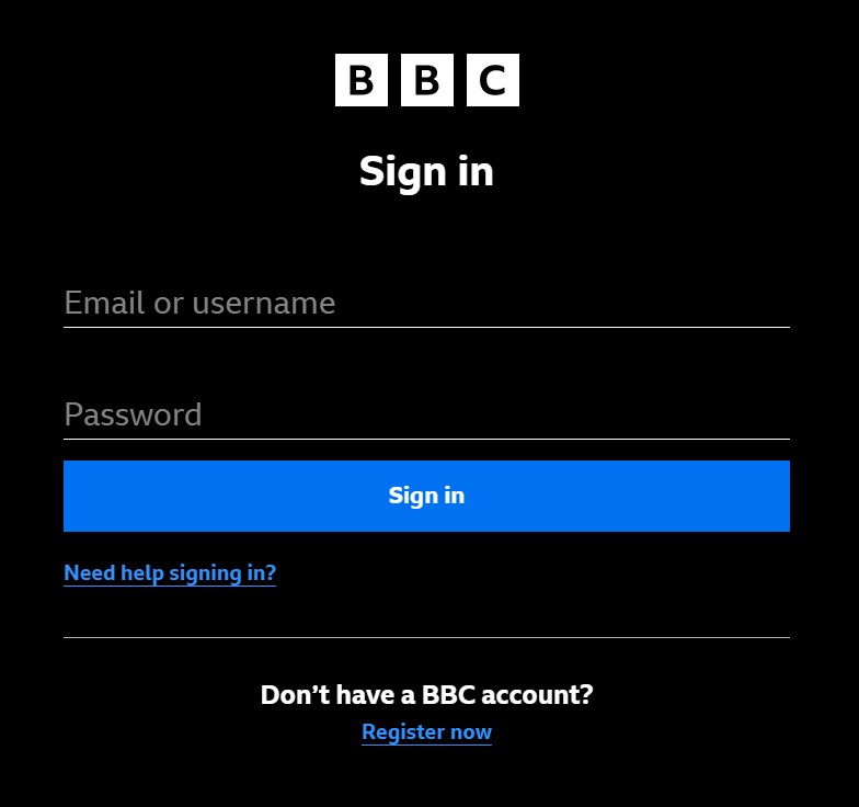 Log in to the BBC