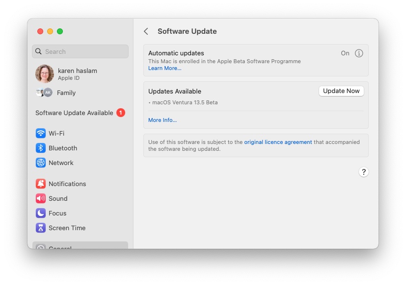 macOS Beta dalam Pembaruan Perangkat Lunak