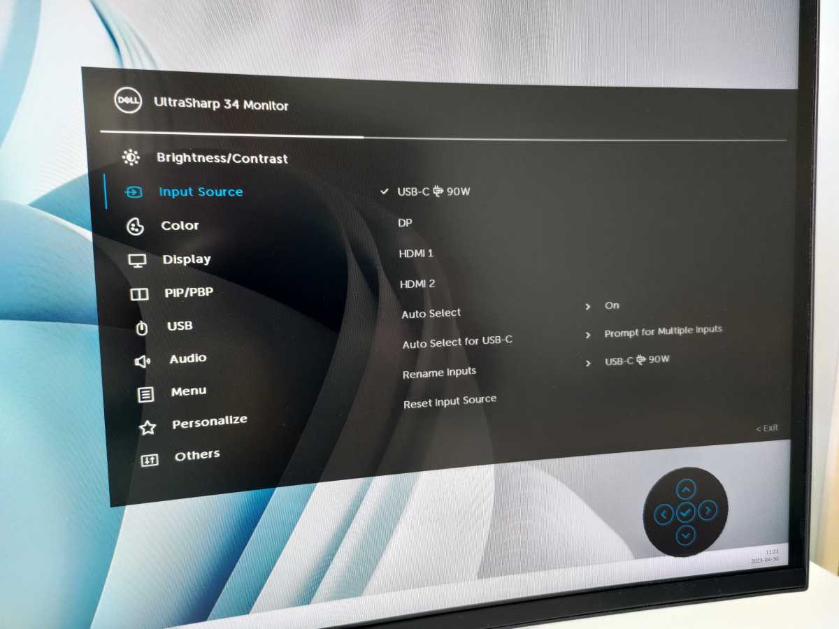 Dell Ultrasharp U3423WE meny