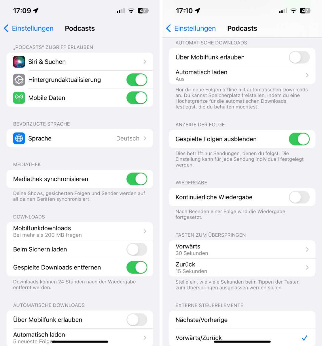Einstellungen für die Podcasts-App