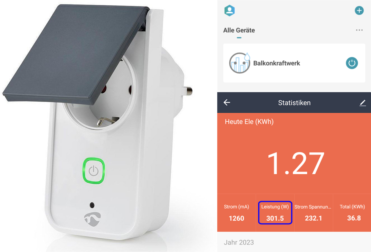 Wetterfeste WLAN-Steckdosen wie dieses Modell messen die von der Photovoltaik-Anlage erzeugte Energiemenge und zeigen sie in einer Smartphone- oder PC App in Echtzeit an.