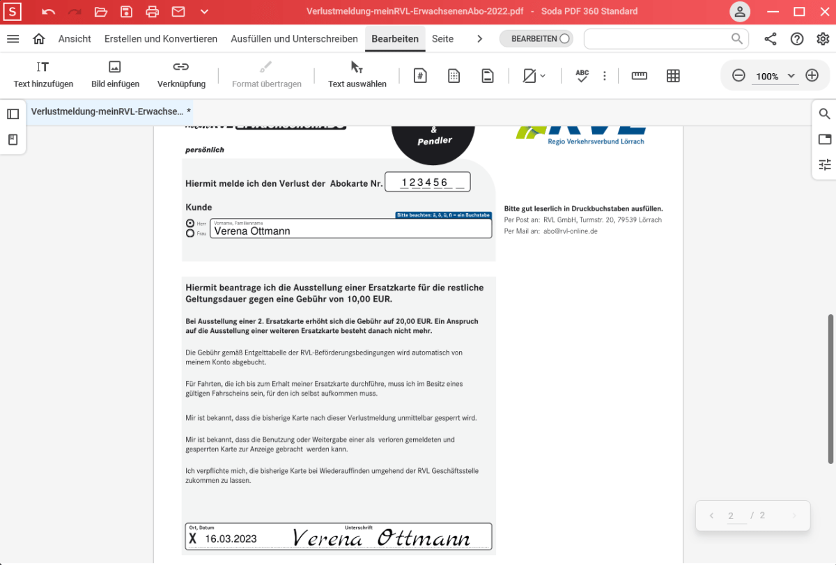Um Formulare auszufüllen, verwenden Sie einfach die Funktion „Text einfügen“, falls die direkte Eingabe nicht möglich sein sollte. Ihre rechtskräftige Unterschrift setzen Sie über „Ausfüllen und Unterschreiben“.