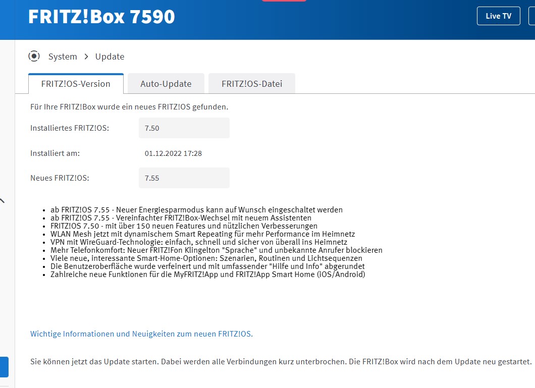 Fritzbox 7590 und Fritzbox 7530 erhalten Update auf FritzOS 7.55