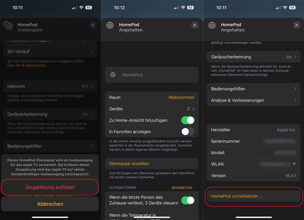 Homepod zurücksetzen