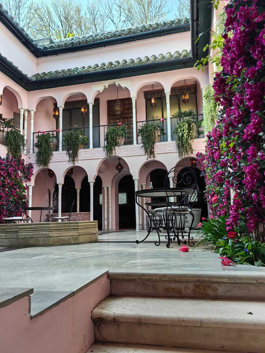Pink courtyard with flowers